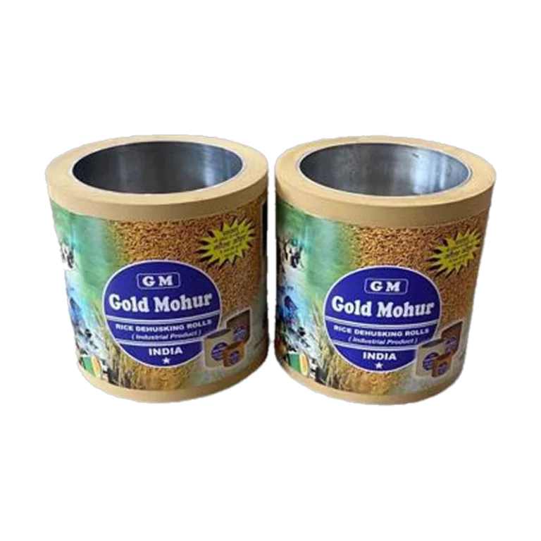 Pair of Gold Mohur parboiled paddy rice dehusking rubber rolls with printed brand label